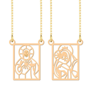 Pingente Escapulário Jesus e Nossa Senhora Grande Ouro 18k