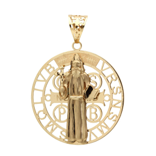Pingente São Bento Duplo Grande Ouro 18k