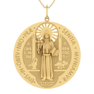 Pingente São Bento Medalha Grande Ouro 18k