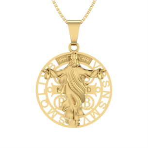 Pingente São Bento com Imagem em Alto Relevo Ouro 18k