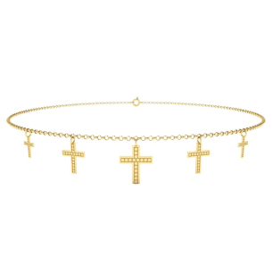 Choker Bailarina Cruz Penduradas Ouro 18k