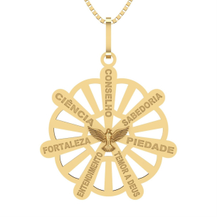 Pingente Medalha Sete Dons do Espírito Santo Ouro 18k