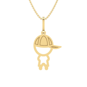 Pingente Menino com Boné Detalhado Ouro 18k