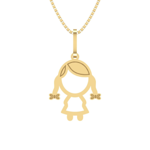 Pingente Menina com Chuquinha e Laço Ouro 18k
