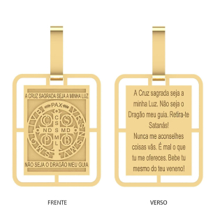 Pingente Placa de São Bento com Oração Ouro 18k