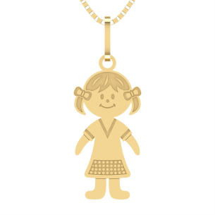 Pingente Menina Detalhes Fosco Ouro 18k
