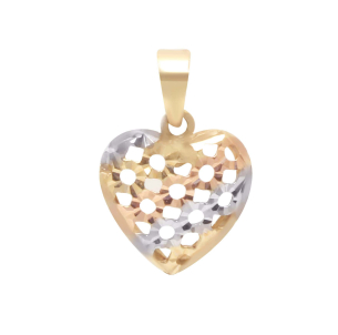 Pingente Coração Tricolor Vazado Ouro 18k