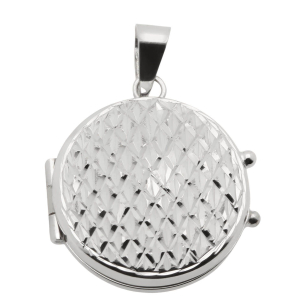 Pingente Relicário Redondo Diamantado Ouro Branco 18k