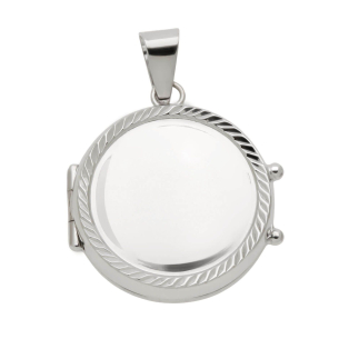 Pingente Relicário Redondo Liso com Diamantados Ouro Branco 18k