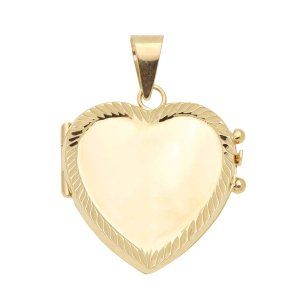 Pingente Relicário Coração Liso com Detalhes Diamantados Ouro 18k