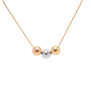 Gargantilha Três Bolas 5mm Lisa 45cm Com Ajuste em 40cm Ouro 18k