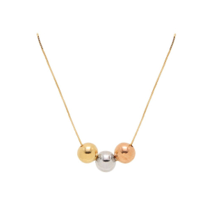 Gargantilha 3 Bolas 7mm Lisa 45cm Com Ajuste em 40cm Ouro 18k