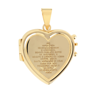 Pingente Relicário Coração Gravado Ave Maria Ouro 18k