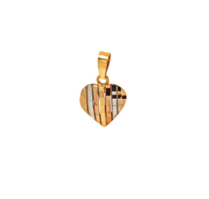 Pingente Coração Quadriculado Tricolor Vertical Ouro 18k