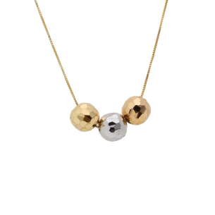 Gargantilha 3 Bolas 7mm Diamantada 45cm Com Ajuste em 40cm Ouro 18k