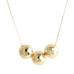 Gargantilha 3 Bolas Diamantada 45cm Com Ajuste em 40cm Ouro 18k