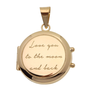Pingente Relicário Redondo Personalizado com Frase Ouro 18k