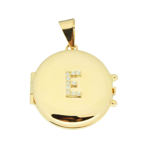 Pingente Relicário Redondo com Letra Cravejada Ouro 18k