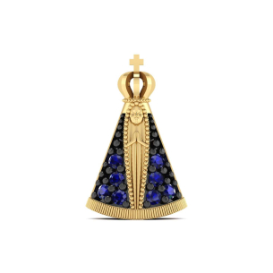 Pingente Nossa Senhora Aparecida com Oito Zircônias Ouro 18k
