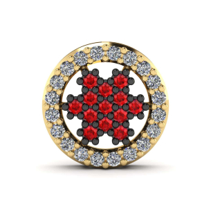 Pingente Redondo Galeria com Miolo Vermelho Ouro 18k
