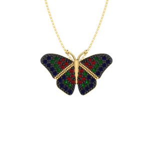 Pingente de Borboleta com 50 Zircônias Ouro 18k
