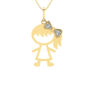 Pingente Menina Laço Grande Ouro 18k