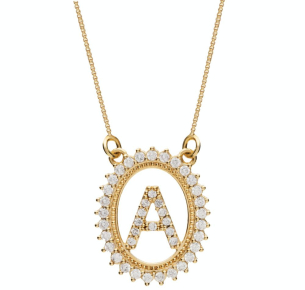 Gargantilha Letra Pavê com 41 Zircônias Ouro 18k