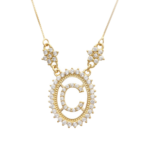 Gargantilha Letra Pavê com 55 Zircônias Ouro 18k