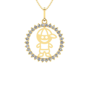 Pingente Menino Redondo Cravejado Ouro 18k