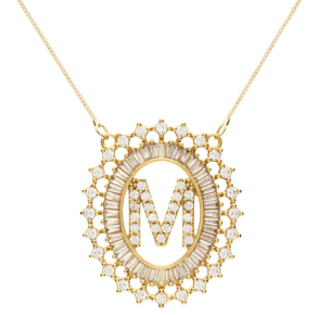 Gargantilha Letra Pavê com 89 Zircônias Ouro 18k