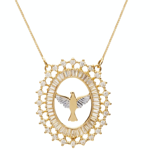 Gargantilha Espirito Santo Cravejado Zircônia Ouro 18k