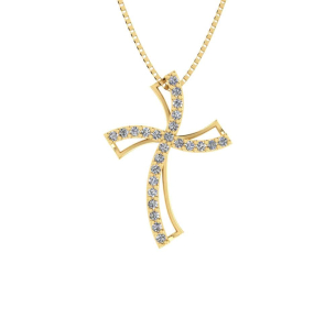 Pingente Cruz Curva com Zircônia Média Ouro 18k
