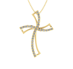 Pingente Cruz Curva com Zircônia Grande Ouro 18k
