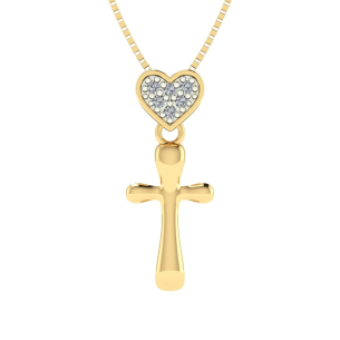 Pingente Cruz com Coração Cravejado em Zircônias Ouro 18k