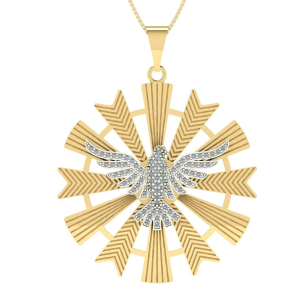 Pingente Mandala Espirito Santo com 88 Zircônias Ouro 18k
