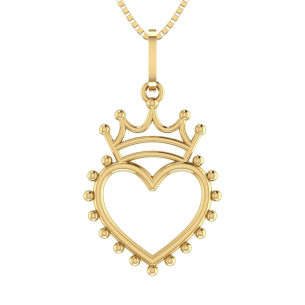 Pingente Coroa com Coração Liso Ouro 18k