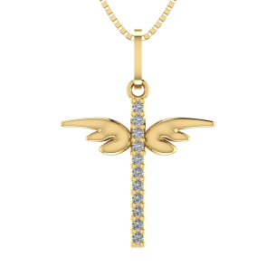 Pingente Cruz com Asinha e Zircônia Ouro 18k