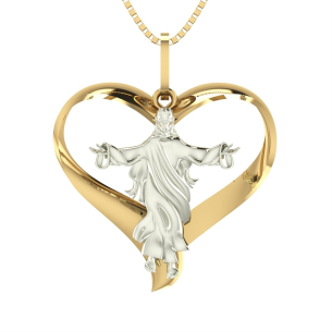 Pingente Coração com Cristo Ouro 18k