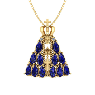 Pingente Nossa Senhora Aparecida Manto com Pedras Ouro 18k