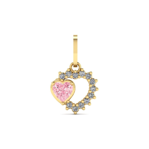 Pingente Coração Cravejado com Mini Coração Ouro 18k