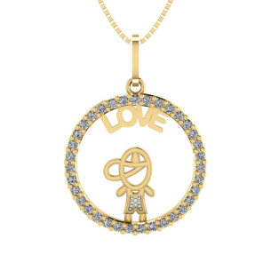 Pingente Filho Love Redondo Cravejado Ouro 18k