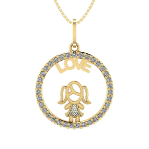 Pingente Filha Love Redondo Cravejado Ouro 18k