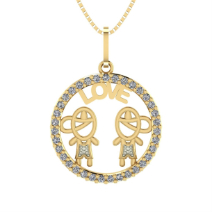 Pingente Filhos Love Redondo Cravejado Ouro 18k