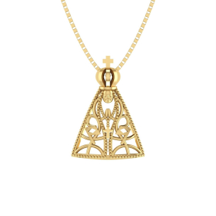 Pingente Nossa Senhora Aparecida com Detalhes Vazados Ouro 18k