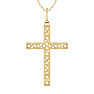 Pingente Cruz de Filigrana Ouro 18k