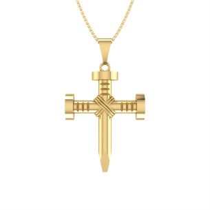 Pingente Cruz Prego Oco Ouro 18k