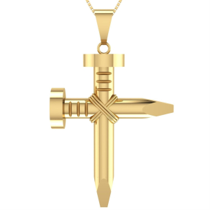 Pingente Cruz Prego com Duas Pontas Grande Ouro 18k