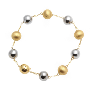 Pulseira Bola 9mm Lisa/Fosca Bicolor Ouro 18k