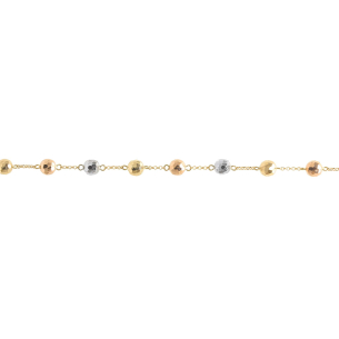 Pulseira Bola 7mm Diamantada Tricolor 21cm Ouro 18k