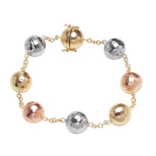 Pulseira Bola 12mm Diamantada 20cm Tricolor Ouro 18k